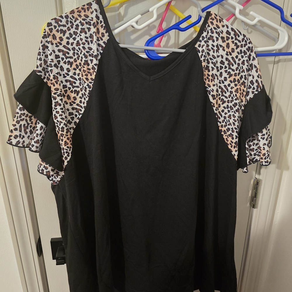 Black and Leopard Print Women's Top